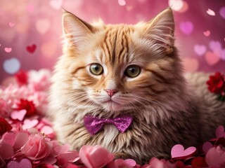 kitten with pink rose,  Valentine Theme
