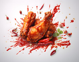 Spicy chicken legs with red sauce splashing