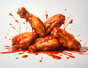 Spicy chicken legs with red sauce splashing