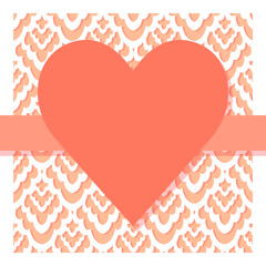 monochrome peach and white flat geometric heart shape with a ribbon on delicate lace damask textured background romantic lovely vector square card poster centerpiece illustration  - 707098452