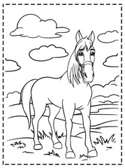 A Horse, a colouring book for kids, easy to colour, vector illustration, Vector, Annimals