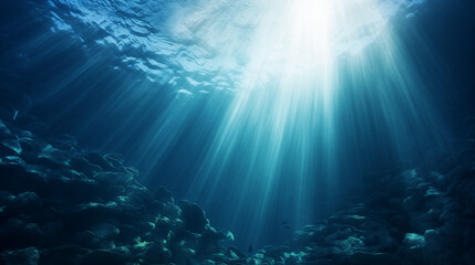 Dark blue ocean surface seen from underwater, Abstract image of Tropical underwater dark blue deep...