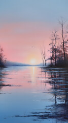 Fototapeta na wymiar Serene Easter Sunrise over a Calm Lake AI-Generative