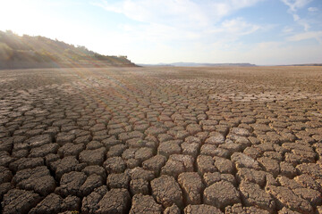 dry lake bed due to severe drought in Turkey - obrazy, fototapety, plakaty