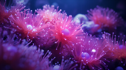 close up of a flower anemone coral reef, fish in the coral, Anemone actinia texture underwater reef sea coral, texture underwater reef sea coral, Ai generated image