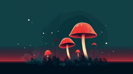 Mushroom surrealism world fantasy flat illustration picture Ai generated art - obrazy, fototapety, plakaty