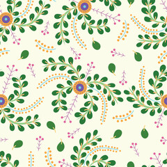 seamless repeat pattern with colorful floral motifs on a cream color background perfect for fabric, scrap booking, wallpaper, gift wrap projects