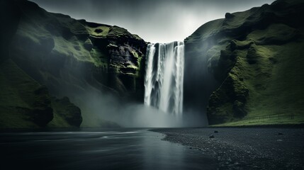During the COVID outbreak, a long exposure picture of Skogafoss, an Icelandic waterfall, was taken without any people in it - Powered by Adobe