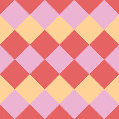 Seamless diamond pattern in pink, red and yellow colors. Vector graphics.