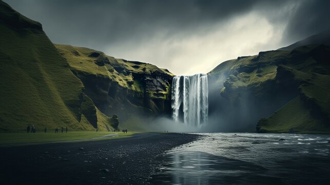 During the COVID outbreak, a long exposure picture of Skogafoss, an Icelandic waterfall, was taken without any people in it