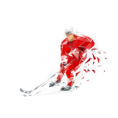 Ice hockey player, low poly isolated vector illustration, hockey logo