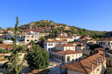 Fototapeta na wymiar the city of Berat, Berati, Albania from above, UNESCO world heritage site