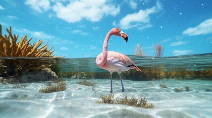 Photorealistic style flamingo facing straight picture Ai generated art