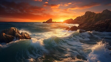 Beautiful seascape at sunset. Composition of nature - obrazy, fototapety, plakaty