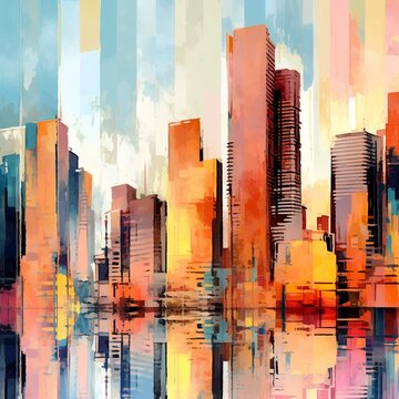 Artistic Painting of Skyscrapers: Abstract Style © Waqas