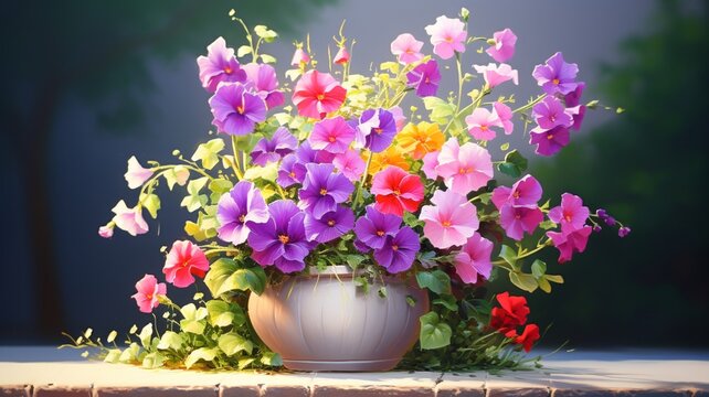 Realistic detailed flowers pot paint image Ai generated art