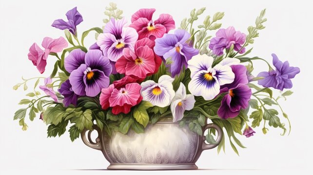Realistic detailed flowers pot paint image Ai generated art