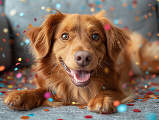 A dog celebrating its birthday, party