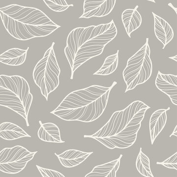 vegetable seamless pattern with leaves, smooth lines, vector graphics, warm gray shade