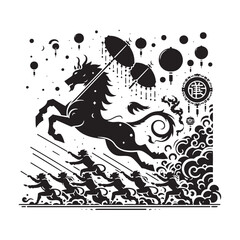 Pageantry in Motion: A Captivating Collection of Chinese Parade Silhouette Stock for Enthusiasts - Chinese Parade Silhouette - Chinese New Year Silhouette - Chinese Parade Vector Stock
