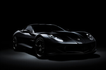 Black modern car on black background, luxury car