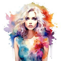 Obraz na płótnie Canvas Beautiful Woman: Fashion Illustration in Watercolor