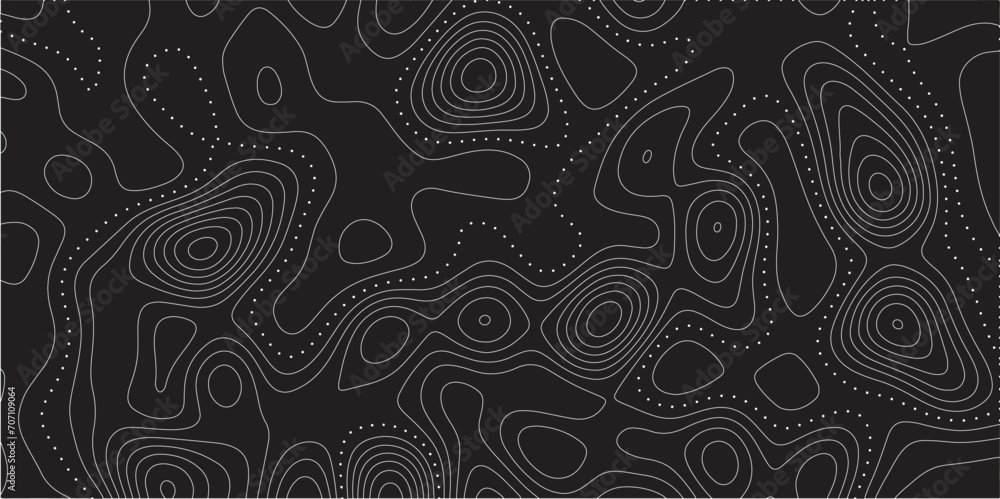 Poster opographic map background concept with space for your copy.Topographic background and texture, monochrome image..Gray and white wave abstract topographic map contour, lines Pattern background.