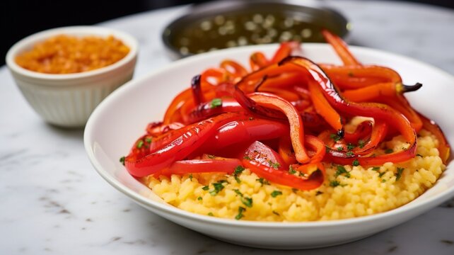 Side dish mix sauteed red bell pepper strips picture Ai generated art