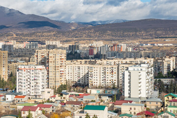 Fototapeta na wymiar Residential area of Tbilisi, multi-storey buildings in Gldani