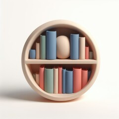 Round Bookshelf. 3D minimalist cute illustration on a light background.