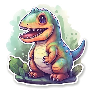  sticker An adorable cute T-Rex , stickers, adorable, lovely, whimsical, 3D vector art, cute and quirky, fantasy art, watercolor effect, bokeh, Adobe Illustrator, hand-drawn, digital painting, low-pol