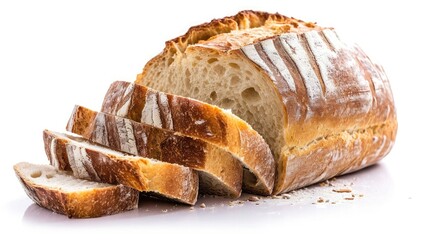 Sliced Sourdough Bread isolated on white background, homemade bakery concept - obrazy, fototapety, plakaty