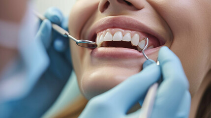 At the dentist, a patient with a beautiful smile,
straight and beautiful teeth, for examination, modern dentistry.