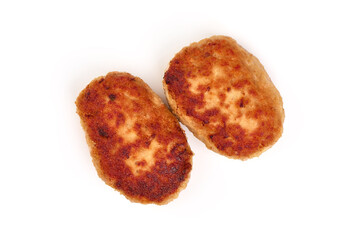 Roasted meatballs in breadcrumbs with mix salad, close-up, isolated on a white background.