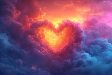 valentine's day, valentine, love, A whimsical Valentine's Day background with a beautiful, colorful heart suspended in the clouds, creating a dreamy and romantic atmosphere for love-themed projects