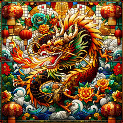 Stained glass chinese New year dragon