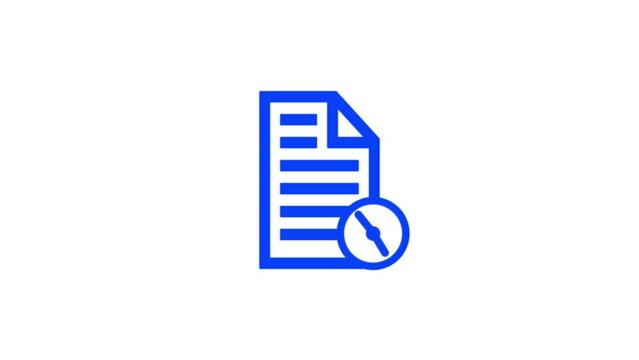Document, report, paper electronic icon. Animation, cartoon icon, with clock icon .
