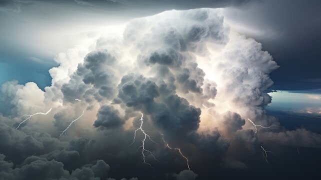 Storm cloud with lightning bolt top stock photos Ai generated art