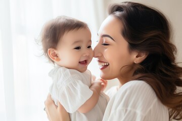 Joyful Moments. Mother and Baby with Latin Features Cherishing Sweet Complicity