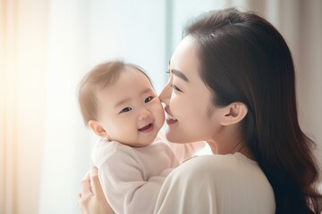 Unbreakable Bond. Tender Embrace Between Asian Mother and Baby.