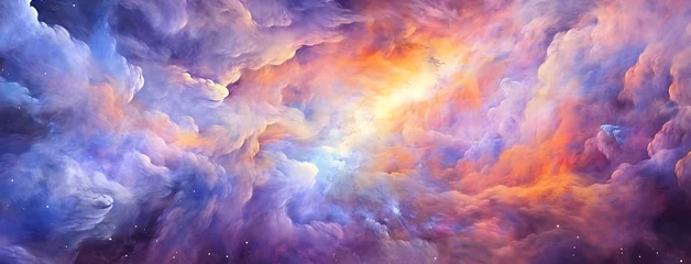 Papier Peint photo autocollant Mélange de couleurs Radiant Nebula, Star Clusters and Gas Clouds Glowing Brightly, Celestial, Supernatural, Abstract, Space Art, Hand of God