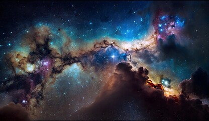 This mysterious space is like a vast night sky, with stars and galaxies shining in the dark colours. However, these stars and the Milky Way are not real, but a kind of unreal light, constantly flasin