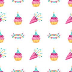 Seamless Pattern Birthday Watercolor Background