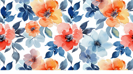 Pattern with flowers, Pastel vector seamless flower pattern backdrop background, Seamless watercolor floral patter, Ai generated image