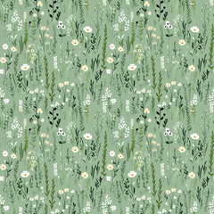 Green meadow seamless pattern. Can be used for gift wrapping, wallpaper, background