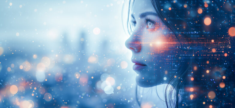 Data visualization on a digital city background, human-canvas integration, light aquamarine, abstraction-création. - Powered by Adobe