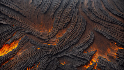 The rough texture of fire-burnt hardwood. Surface of burnt timber. Abstract background, top view, copy space.	