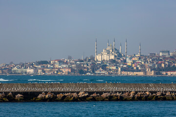 View of the historical peninsula and Sultanahmet Mosque from Kadıköy district of Istanbul