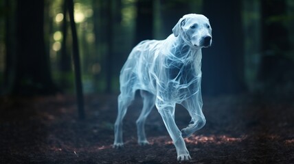 Obraz na płótnie Canvas Transparent dog ghost forest inspired picture Ai generated art