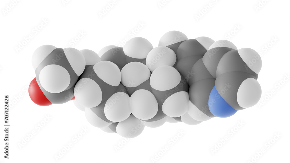 Sticker abiraterone acetate molecule, zytiga, molecular structure, isolated 3d model van der Waals